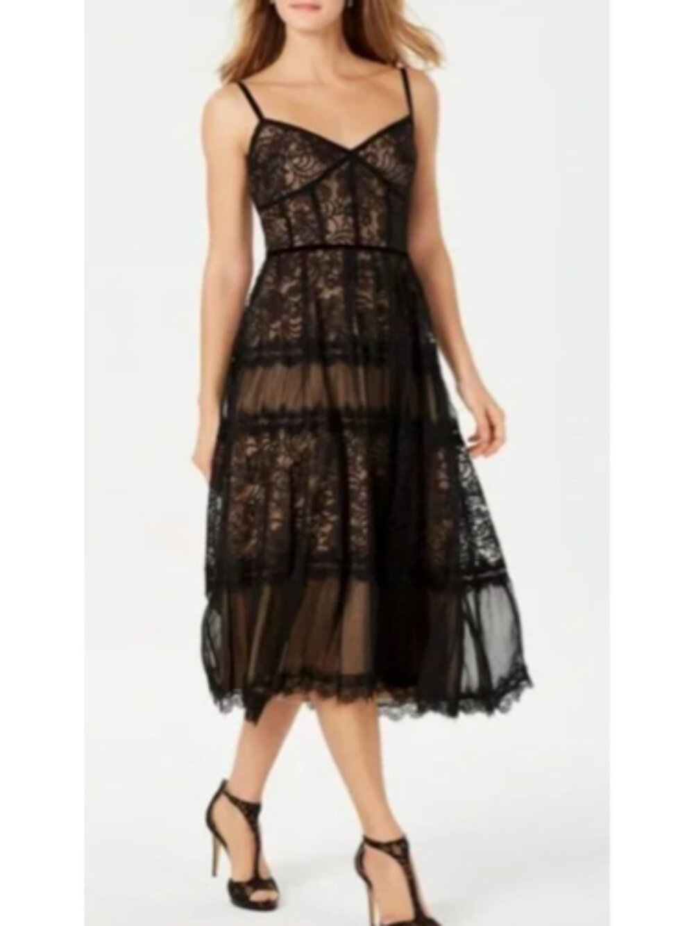 NWT tadashi shoji tatiana Strap Tea-Length Lace Dress BFY18619MD black size 6 - Picture 3 of 3